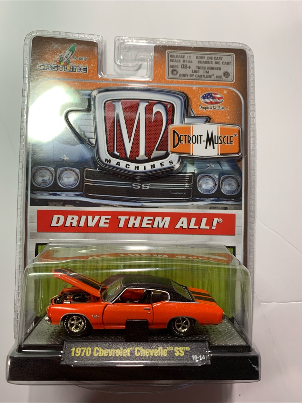 M2 Machines Detroit-Muscle 1970 Chevrolet Chevelle SS - Orange & Black